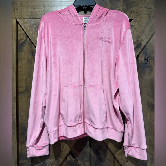 EUC PINK Brand Velour Pink Zip Yp Hoodie Sz XL - Picture 7 of 15